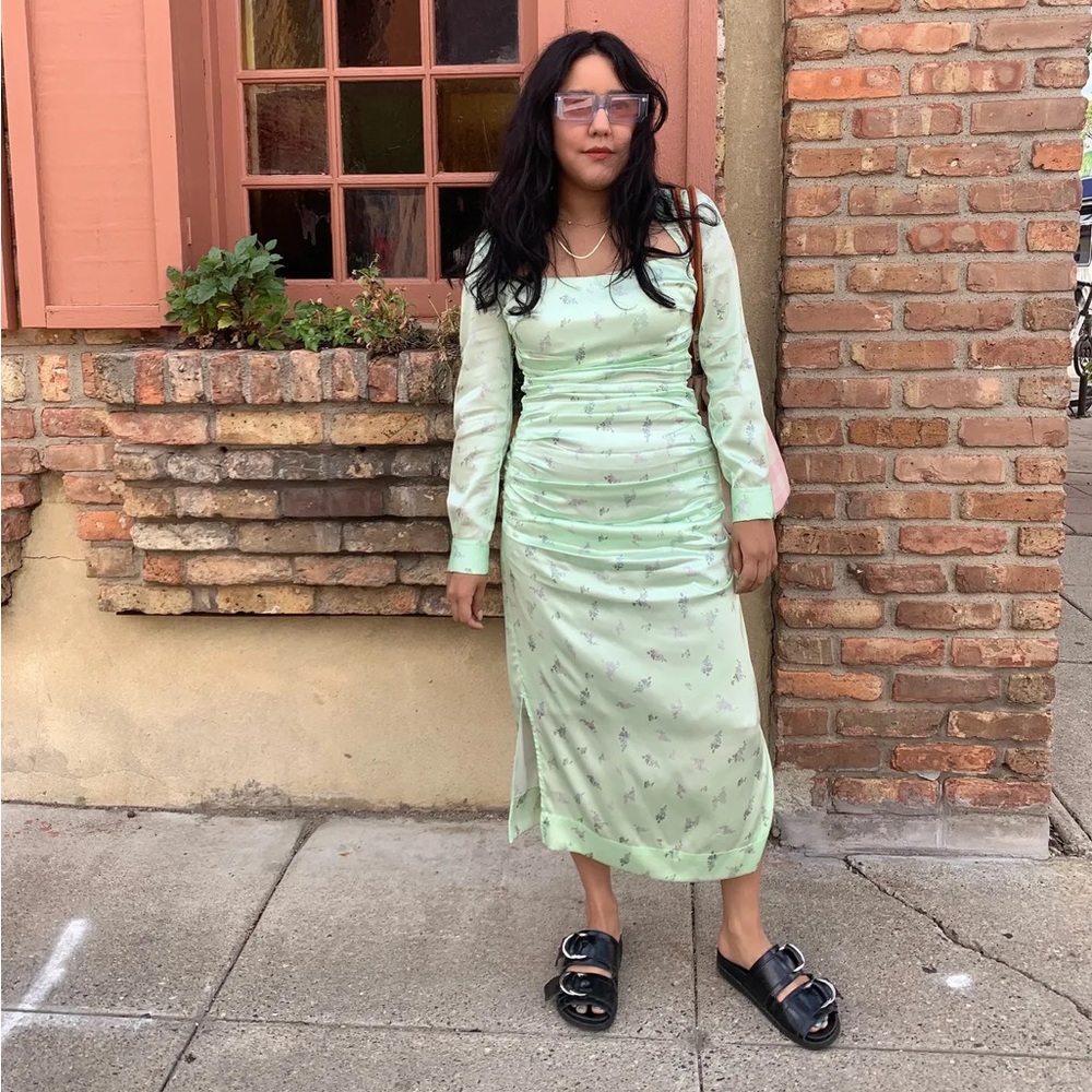 [Ganni] Green Silk Floral Print Dress
